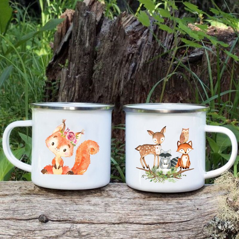 Leuke Cartoon Dier Herten Wasbeer Uil Print Mokken Creatief Emaille Koffie Mokken Kinderen Kids Ontbijt Melk Dessert Cups Kind