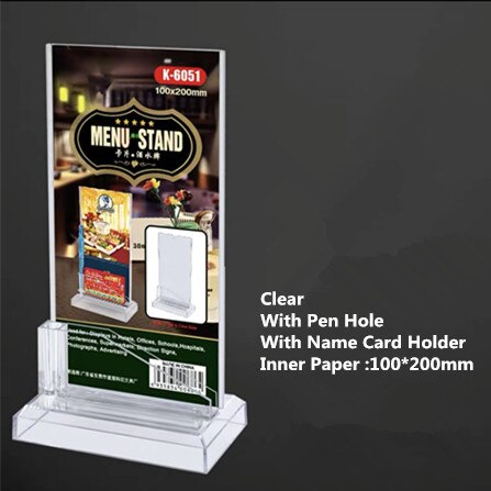 T Shaped Double-Sided Table Top Clear Acrylic Sign Holder Display Menu Paper Stand Ad Frame WIth Business Card Holder: 8