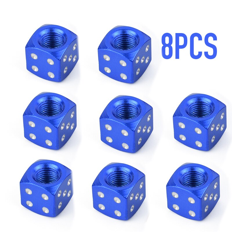 4pc 8pc Dice Valve Caps MTB Bike Tire Schrader Valve Stem Caps Car Trunk Mountain Road Bike Wheel Rims Bicycle Accessories: 8pc blue