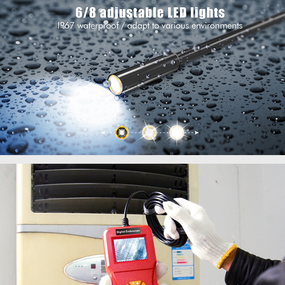 IP67 Waterproof Endoscope HD 2.4 Inch Screen Camera Digital Detection Endoscope Handheld Endoscopes With Adjustable Led Lights