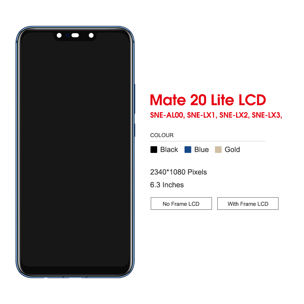 6.3 -tums mate 20 lite-skärmersättning för huawei mate 20 lite sne -lx1/lx2/lx3 lcd digital pekskärm, digitaliseringsenhet