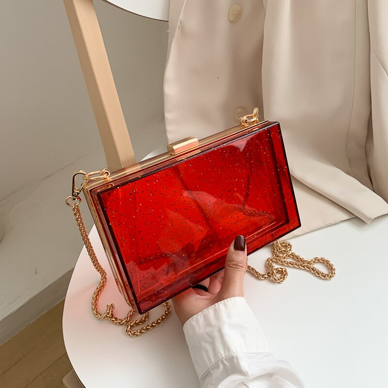 Pochettes de jour à paillettes pour femmes, sac Transparent en acrylique, joli sac à main Transparent à bandoulière, pochette de soirée,: Red