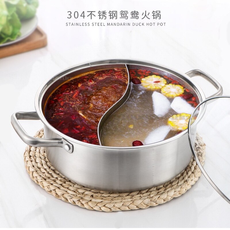 Two-flavor Pot 304 Stainless Steel Double Bottom Pot Household Broth Thickened Induction Cooker Pots with Cover