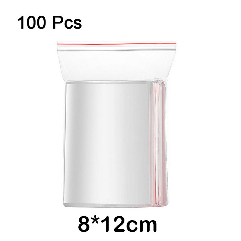 100pcs/pack Resealable Zip Lock Bags Self Seal Clear Plastic Poly Bag Food Storage Package Reclosable Vacuum Fresh Bag: 8X12 CM