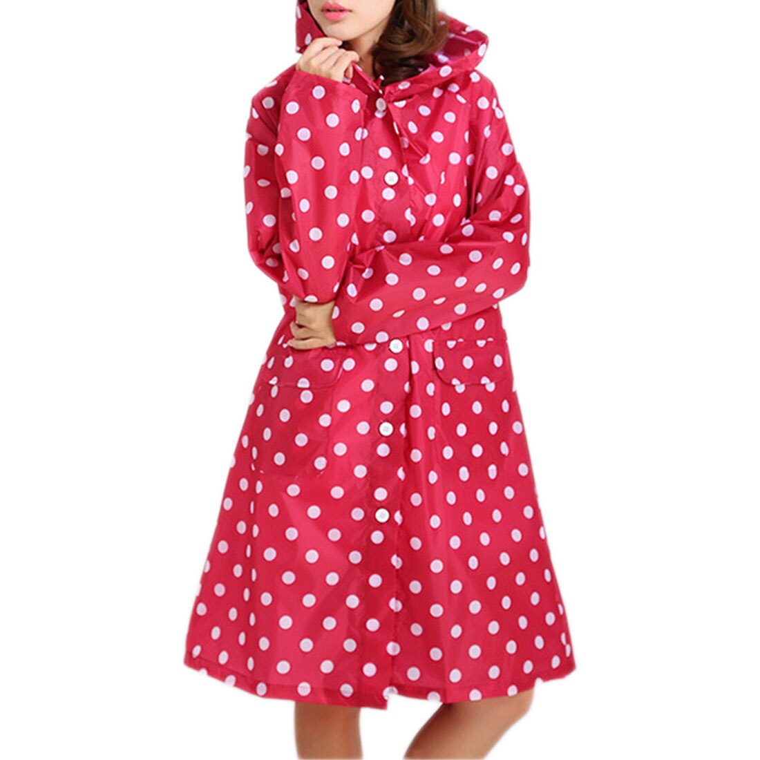Outdoor Waterproof Girl Lady Hooded Raincoat Women Travel Riding Cloth Rain Coat For Women Poncho Long Rainwear Rain: Red / XL