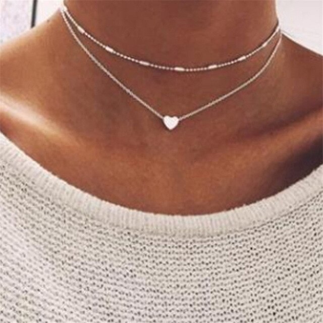 Tiny Heart Necklace for Women SHORT Chain Heart Pendant Necklace Ethnic Bohemian Choker Necklace: 5