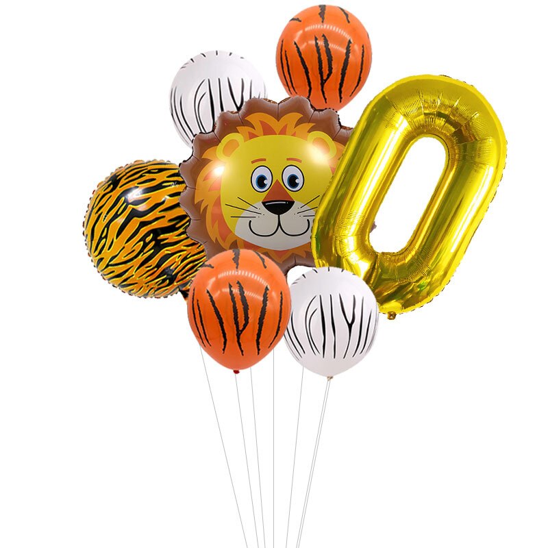 Kids Animal Birthday Party Balloons First Birthday Safari Animal Balloon Bouquet Jungle Animal Ballons Digital Balloon: gold 0