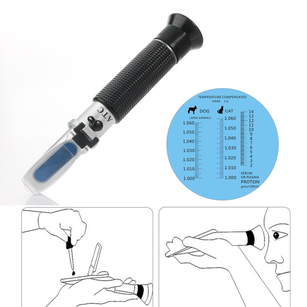 Refractómetro clínico de animales ATC portátil, probador de orina de mascotas con rango de medición 1,00-1,06, refractómetro para perros y gatos