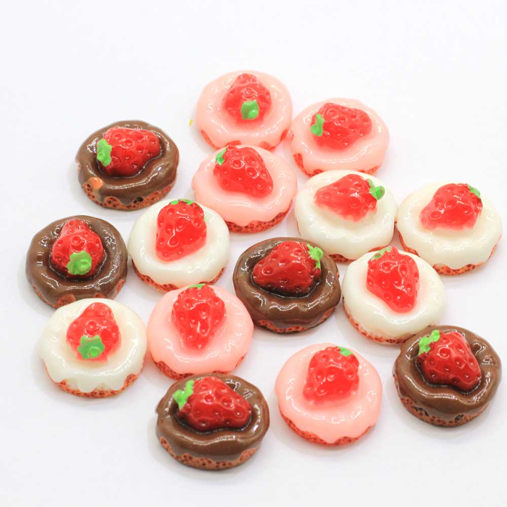 20/100 st harts mini jordgubbstårta platt bak miniatyr kakor cabochons för telefon dekoration hantverk göra mat dockhus