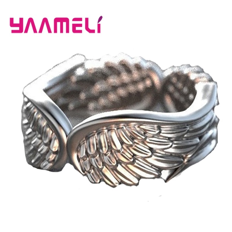 Retro Sterling Zilver 925 Antieke Ring Vintage Feather Angel Wings Originele Vrouwen Mannen Vinger Hand Decoratie Ornamenten