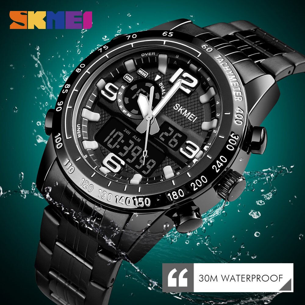 Skmei Staal Quartz Digitale Dual Display Horloges Mode Waterdichte Sport Heren Horloges Relogio Masculino 1453