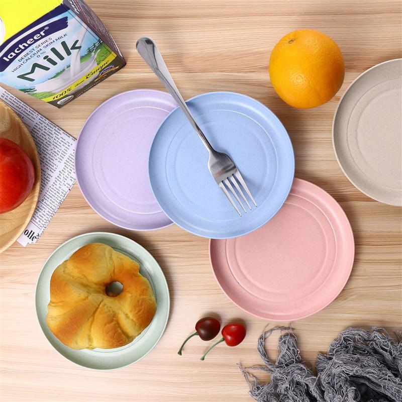 5pcs Wheat Straw Plates Unbreakable Lightweight Dinner Plates Reusable Sturdy Dinnerware Set for Home Kitchen