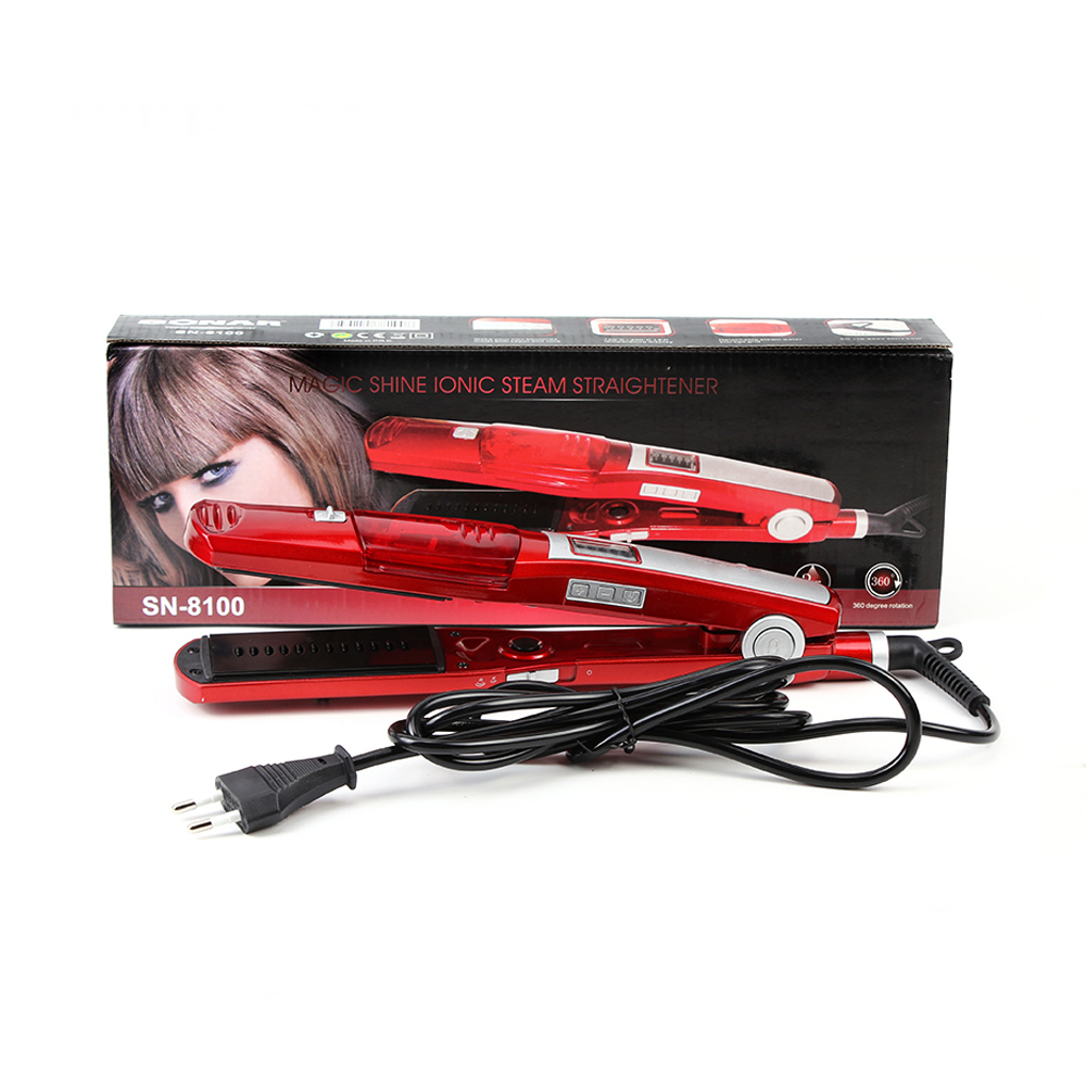 Alisador de pelo a vapor, plancha plana de inyección de pintura a vapor 450F, alisador de pelo, herramientas de peinado: Red with box / AU