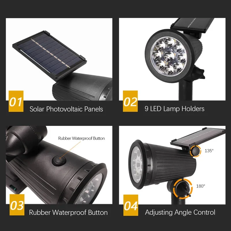 9-LED-zonne-spots buiten IP65 waterdichte helderheid verstelbare spotlicht tuin achtertuin oprit patio decorlamp