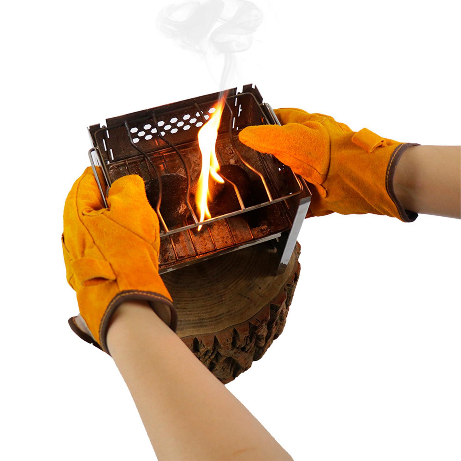 Guantes de cuero con aislamiento de llama para barbacoa, guantes resistentes al calor para horno, parrilla, cocina, chimenea, ignífugos, 1 par