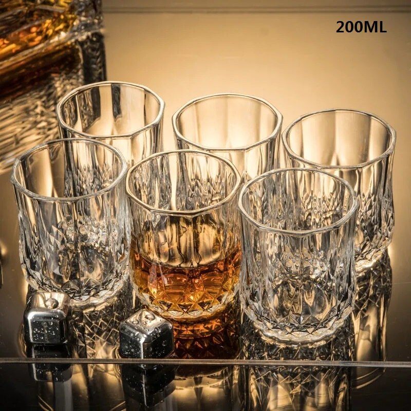 6PCS/SET Square Crystal Whiskey Glass Cup For the Home Bar Beer Water and Party Hotel Wedding Glasses Drinkware: D 6PCS 200ML