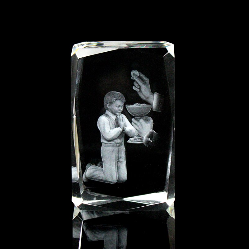 Colorful Crystal Engraving 3D Photo Cube Holy Communion Souvenirs With Led Light Base: cube only