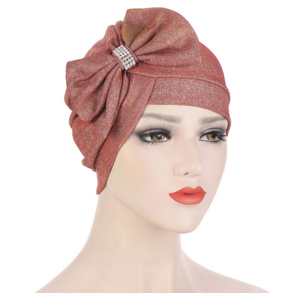 Tulband Cap Effen Kleur Vrouwelijke Glitter Warme Boog-Knoop Beanie Hoed Beanie Headwrap Voor Wassen Gezicht: Rood