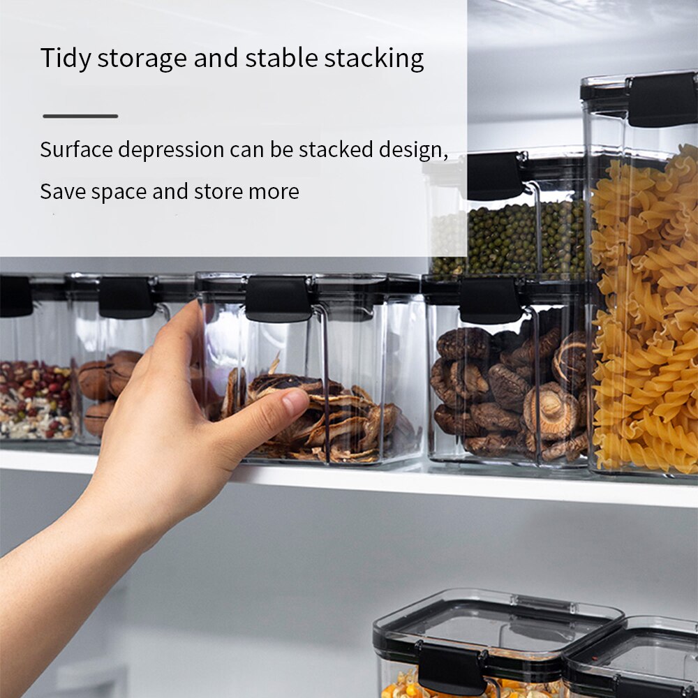 PET Plastic Food Containers Transparent Stackable Dry Food Storage Box Kitchen Spaghetti Noodles Sealed Containers