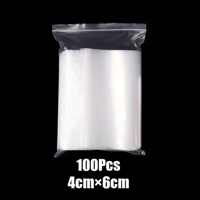 100 stk/pose genanvendelige plastikposer kraftige gennemsigtige smykker lynlås lynlås genlukkelig poly klar emballagepose forskellige størrelser: 4 x 6cm
