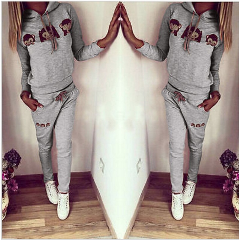 Monkey Hooded cute Suit Set Women Tracksuit Two-piece Sport Style Outfit Jogging Sweatshirt Fitness Lounge Sportwear