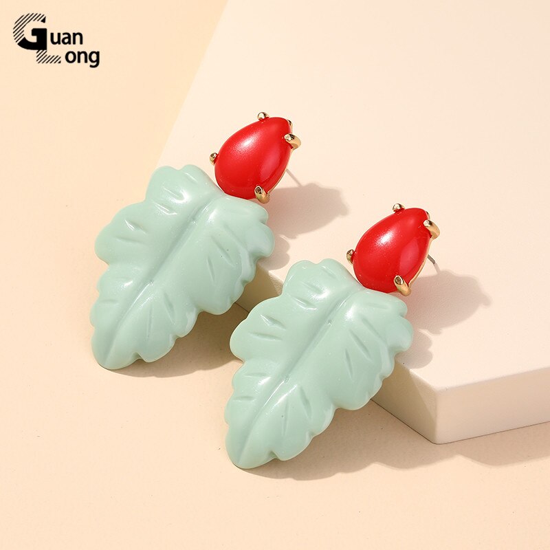 GuanLong Colorful Resin Leaf Long Earrings for Women Statement Large Acrylic Dangler Earring for Teen Girls