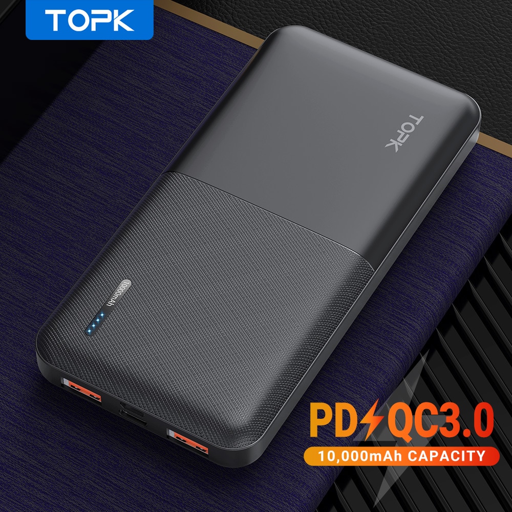 TOPK Power Bank 10000mAh USB Type C Quick Charge Portable Battery Fast Charging For iPhone For Xiaomi Mobile Phone