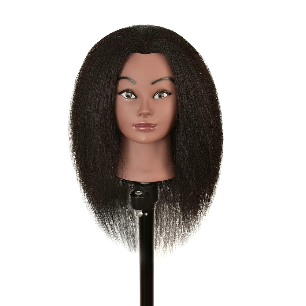 14 cali afrykańska głowa manekina z prawdziwymi włosami głowy Afro profesjonalna stylizacja plecionka trening Hairart fryzjer fryzjerstwo: Beżowy