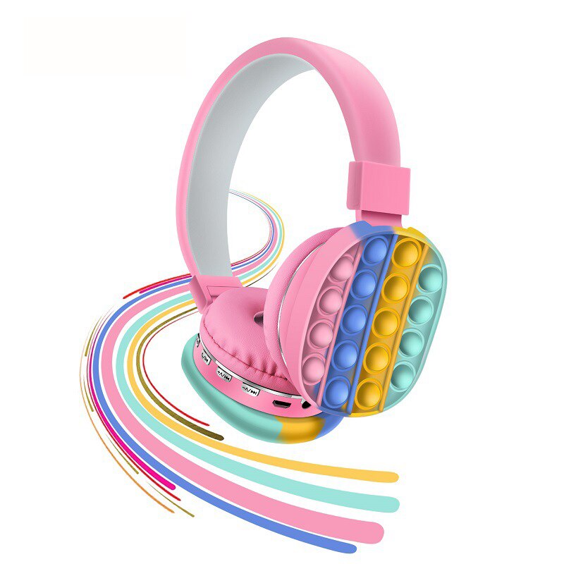 Wireless Bluetooth Headphones Silicone Fidget Toys Headsets Sensory Bubble Toy Antistress Head-Mounted Stereo Bluetooth Earphone: pink