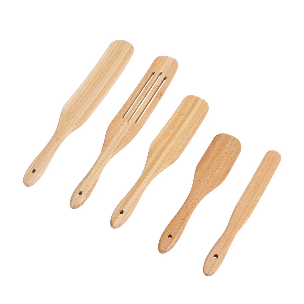 Bamboo Kitchen Utensil Set,4/5PCS Bamboo Spurtle Kitchen Sets Non-Stick Wooden Cooking Utensils Spatula Slotted Spatula Sets: 5PCS