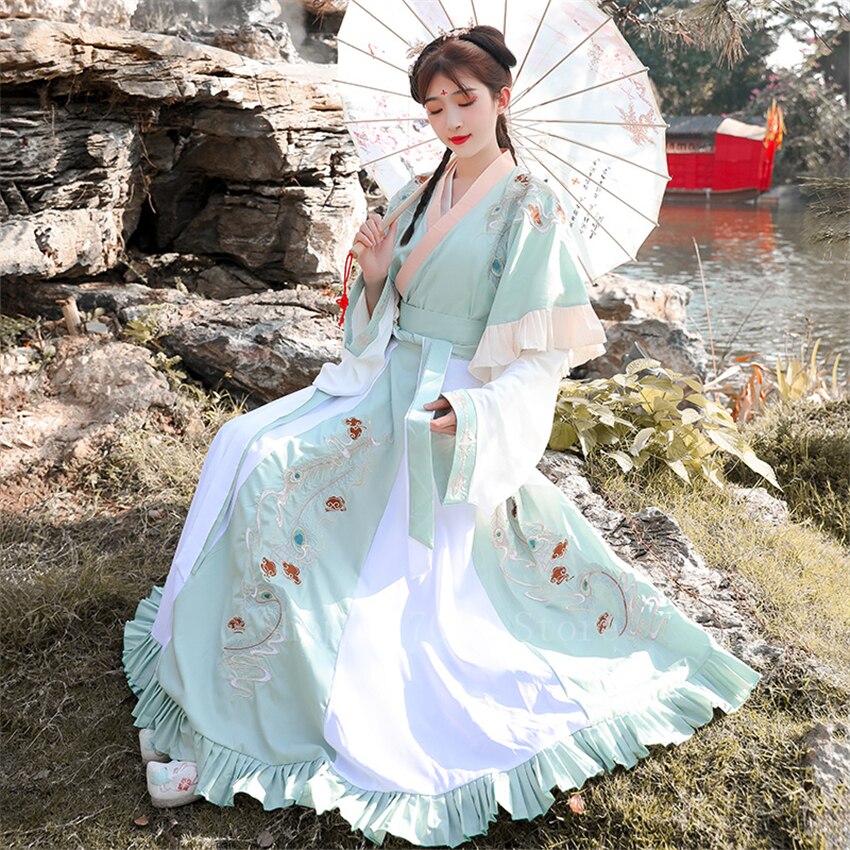 Disfraz chino de hadas ancestrales, vestido Hanfu, Péndulo de 6 metros para mujeres, bordado Retro de la dinastía Ming, traje de de princesa: Color3 / M
