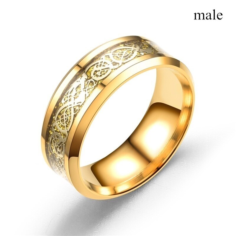 Bijuterii inele cuplu inimă romantică zircon set inele logodnă mireasă culoare auriu dragon vintage inel bărbați din oțel inoxidabil: 12 / Bărbat