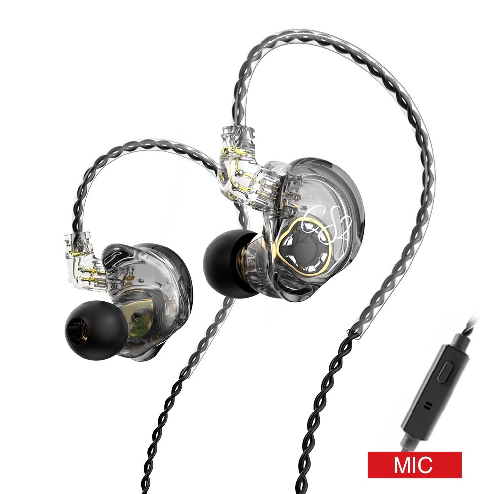 Trn - cs2 dynamic in-ear-kopfhörer, hifi-musik, sport-iem-ohrhörer, headset mit abnehmbarem kabel , 2- pin-kabel, trn-  mt1 v90 st1 cs1 edx pro: Grau mit mikrofon
