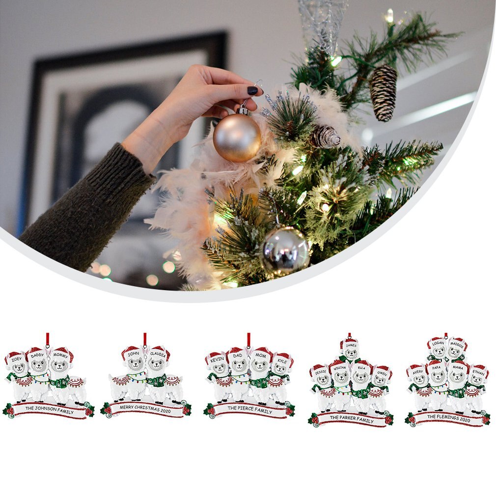 Schattige alpaca-familie kerstboomhanger diy naam pvc kerstboomhanger kerstversiering