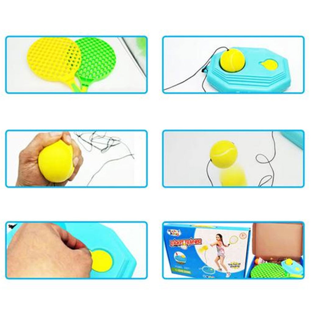 Portable Tennis Trainer Children Adults Tennis Hitting Practise Training Tool Set with 1 Pair Rackets