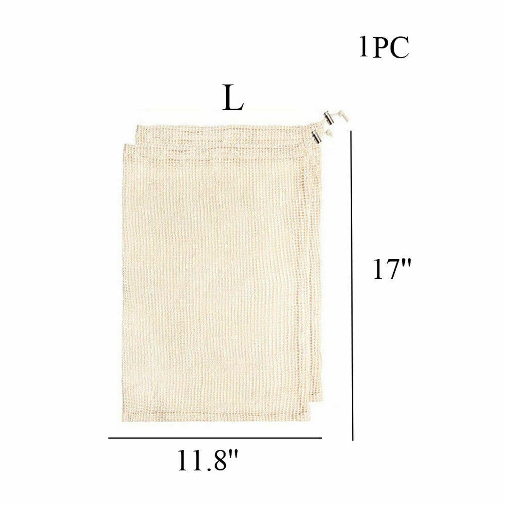 Drawstring Shopping Bags Cotton Mesh Grocery Bag Reusable Storage Packing Vegetables Fruits Storage Bags S/M/L: L