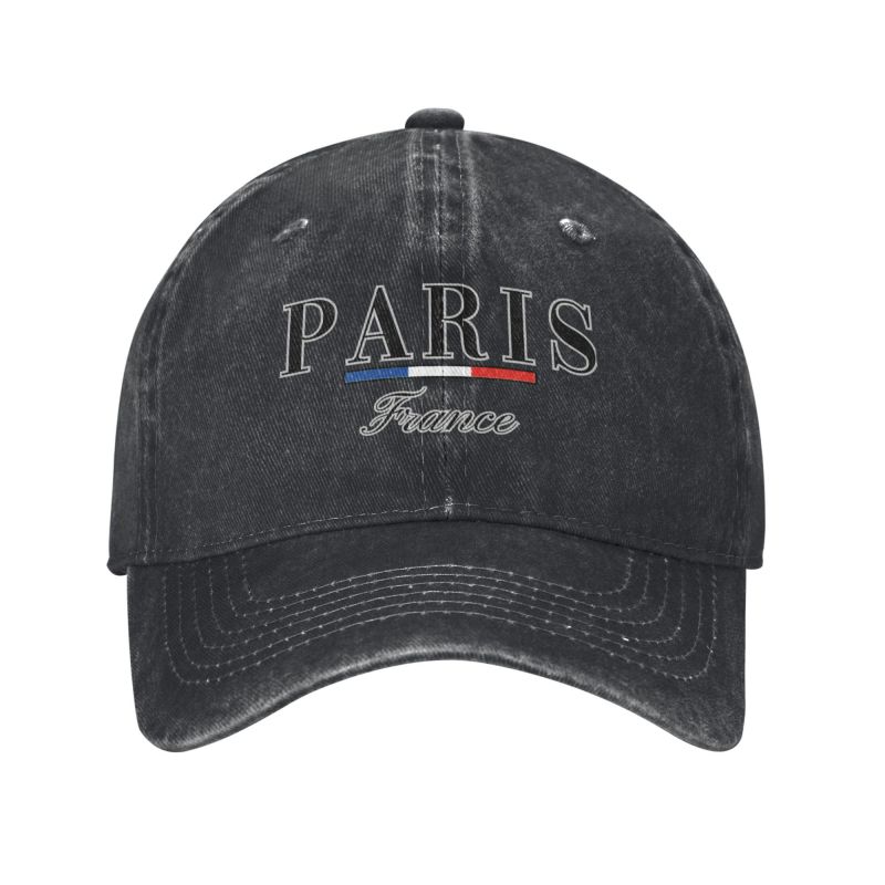 Tilpasset punk bomull paris frankrike grafisk baseballcaps menn kvinner justerbar pappahatt sport: Svart
