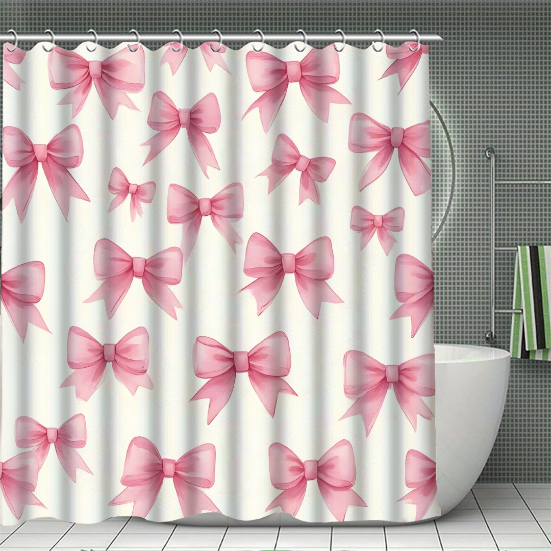 Bowknot Shower Curtain Waterproof Anti-Mold Bath Curtain with Hooks, Bathroom Tub Dry Wet Separation: black