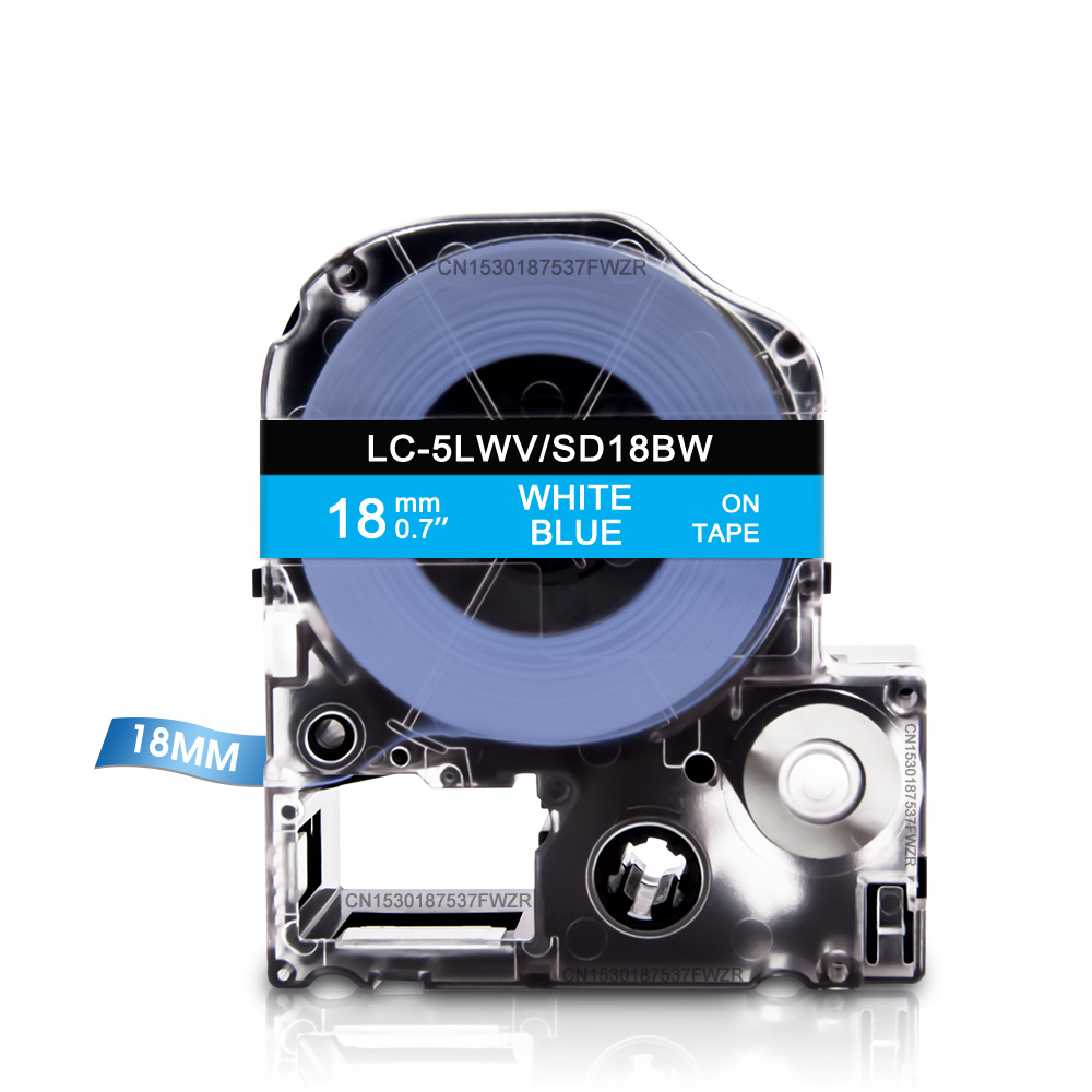 19 farben 18mm * 8m Etikett Band ST18KW SS18KW SC18YW SC18KZ SC18PW Etiketten Band für Epson König Jim tepra Profi Etikett Hersteller Drucker: Weiß an Blau