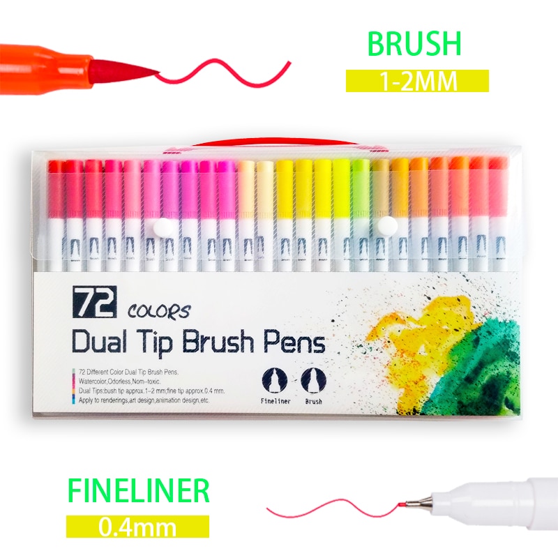 12/24/36/48/72/100/120 dobbeltspids vandfarve kunstmarkør, pensel highlighter pen til håndbogstaver skitsering note: 72 farver hvid
