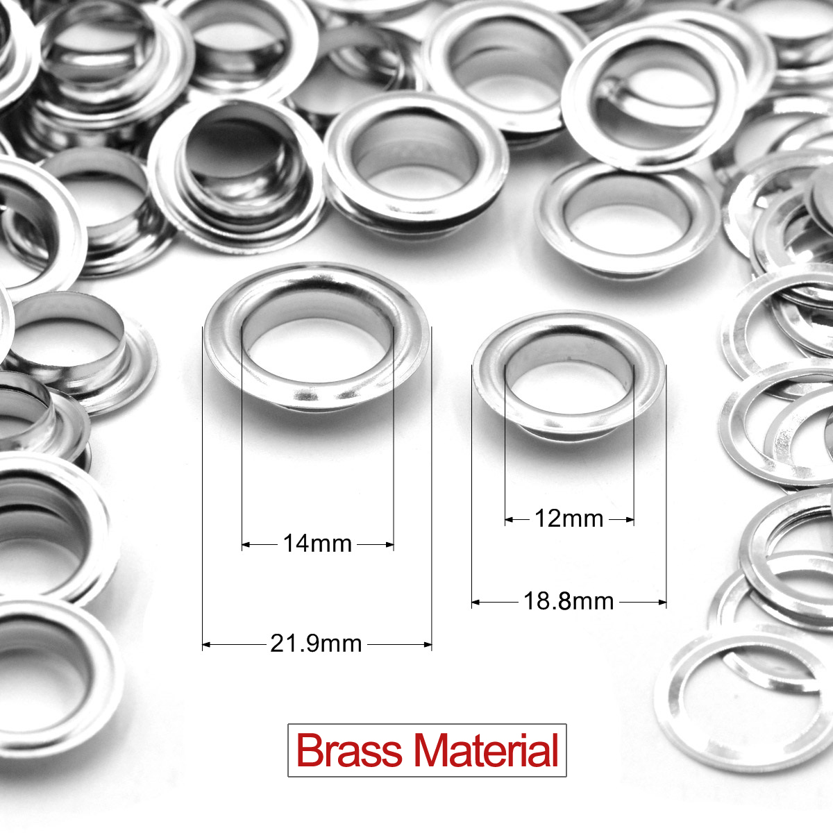 30 juegos de ojal de borde plano plateado de Material de latón de 12mm y 14mm con arandela para zapatos artesanales DIY de cuero, accesorios para tapa de cinturón