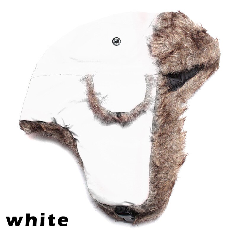 ¡OFERTA de invierno! Gorro de esquí ruso cálido con orejeras de trampero de soldado, sombrero de piel Ushanka hh88: Blanco