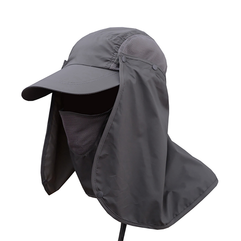 Aba larga Bucket Hat com Tampa Do Pescoço, Outdoor Proteção Solar Chapéus, Quick Dry, Verão Caps, Respirável, Caça, Pesca: Cinza escuro
