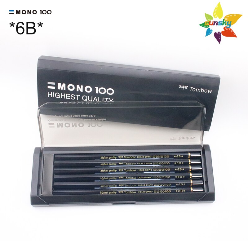 Tombow Japan Mono 100 Hexagonal Wooden Body Pencil,8H/7H/6H/HB/2B/4B,12 pieces 1 Dozen pencils,Smart black box: MONO-100-6B