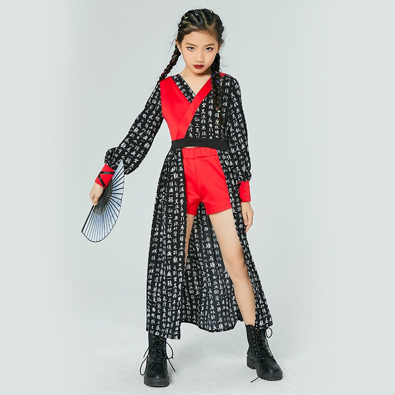 Dzieci jazz spektakl taneczny ubrania w stylu chińprzejrzeć taniec nowoczesny ubrania biodro-hopowe dla dziewczynek stroje sceniczne odzież w stylu zachwycać się DQS6304