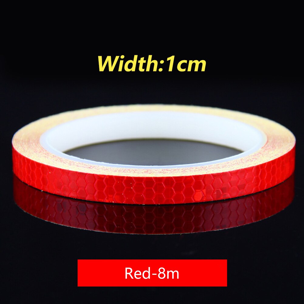 1Cm * 8M Fiets Reflecterende Stickers Nacht Reflecterende Veiligheidswaarschuwing Conspicuity Tape Film Sticker Strip Fiets Accessoires: Red
