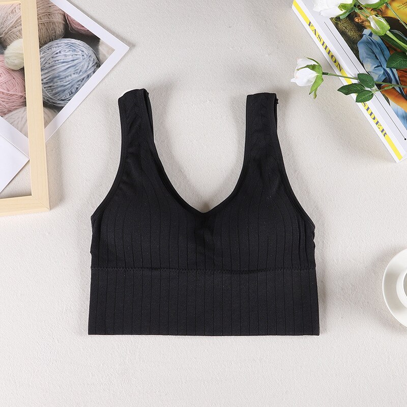 Women Tube Top Threaded Big U Beauty Back Detachable Chest Pad Sexy Sports Bra Wide Shoulder Strap Anti-failure Underwear: Black