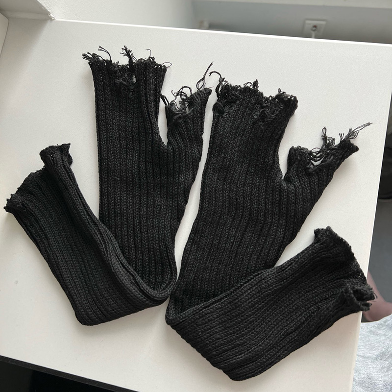 1 par de guantes negros Punk Unisex sin dedos guantes de punto mujeres hombres hasta el codo mitones roto estiramiento guantes calentadores de brazo