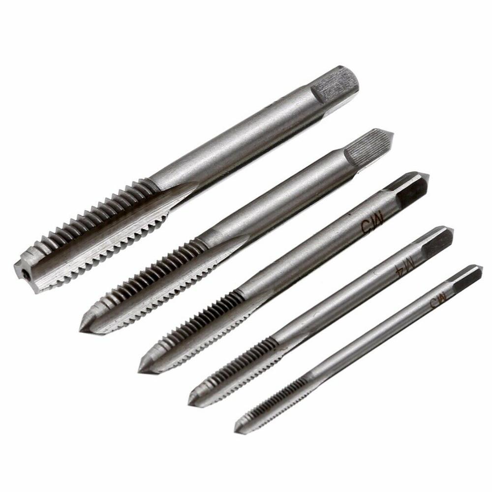 Máquina de tornillo manual HSS M3 M4 M5 M6 M8, juego de conector métrico taladro, herramientas de mecanizado, llave t 1/4, 5 uds.