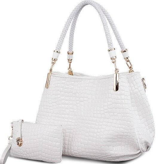 Grote capaciteit zwarte tassen krokodillenleren damestassen dames handtas + portemonnee/portemonnee carteras mujer 2 tassen/set tote bag markttas